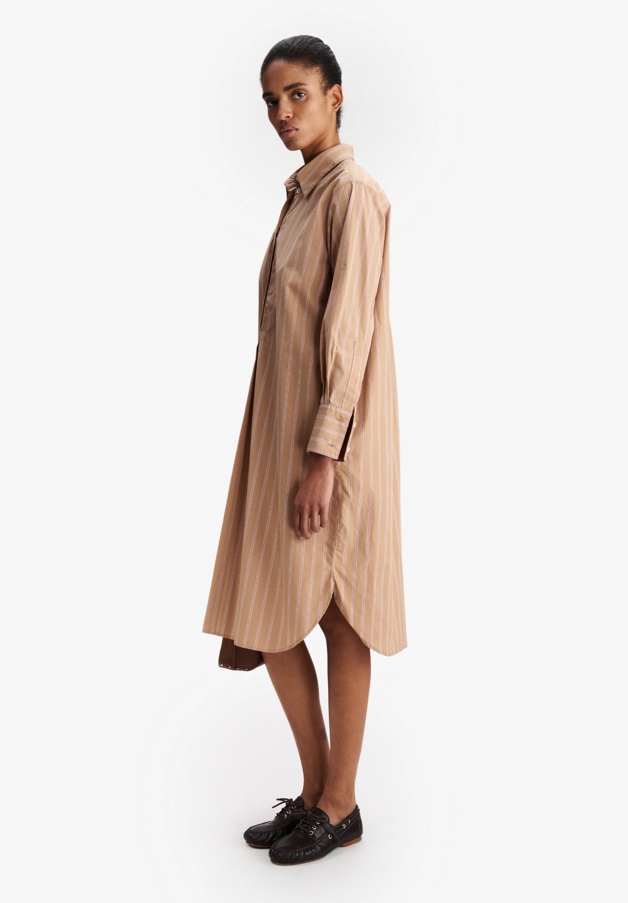 Robe chemise longue beige - Beige