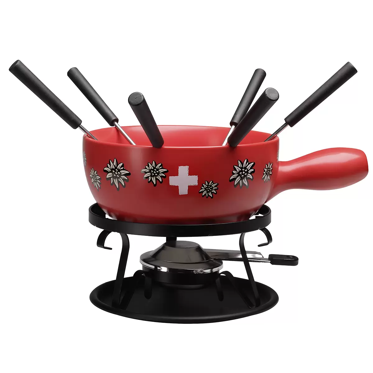 Käsefondue Set Swiss Edelweiss Nouvel schwarz / rot
