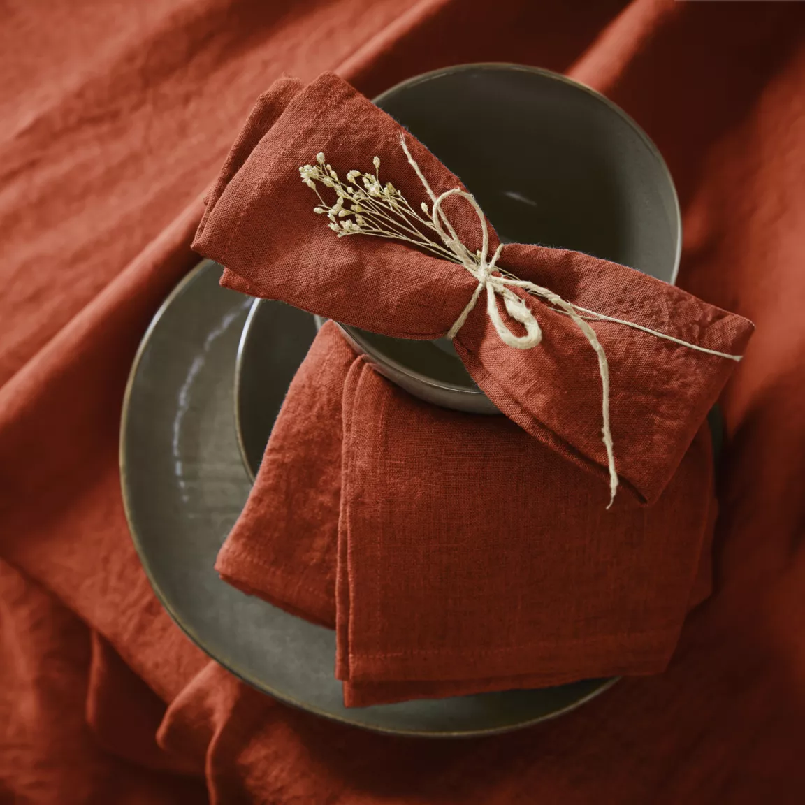 Lot de 3 serviettes lin lavé (40 x 40 cm) Louise Terracotta
