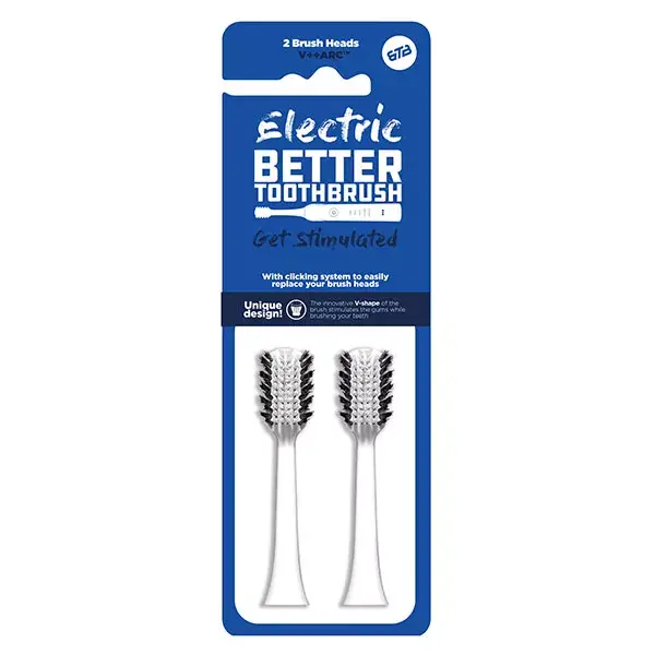 Cabeça de substituição premium Better Toothbrush, branca, pacote com 2 unidades.