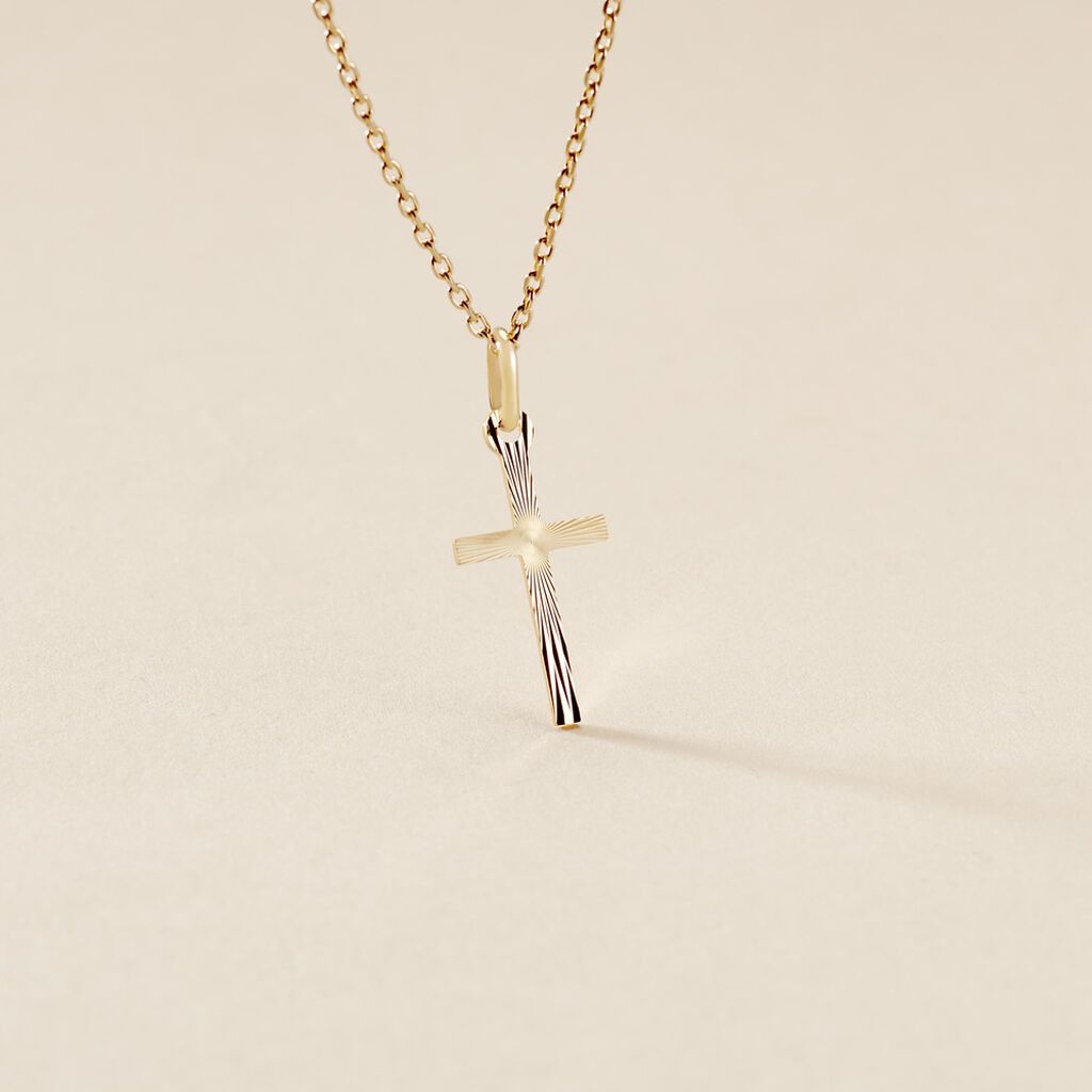 Pendentif Bathilde Croix Striee Or Jaune