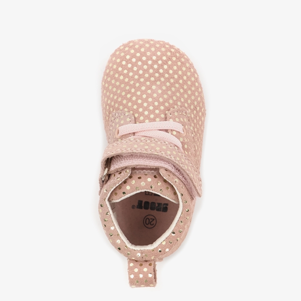 Groot leren babyschoenen roze met gouden stippen