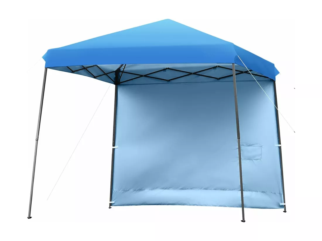 Tonnelle de Jardin 3x3m Pliable-Hauteur Réglable avec Parois Latérales Amovibles et Sac à Dos à roulettes- Auvent pour CamBoisg, Festival, Plage, Bleu