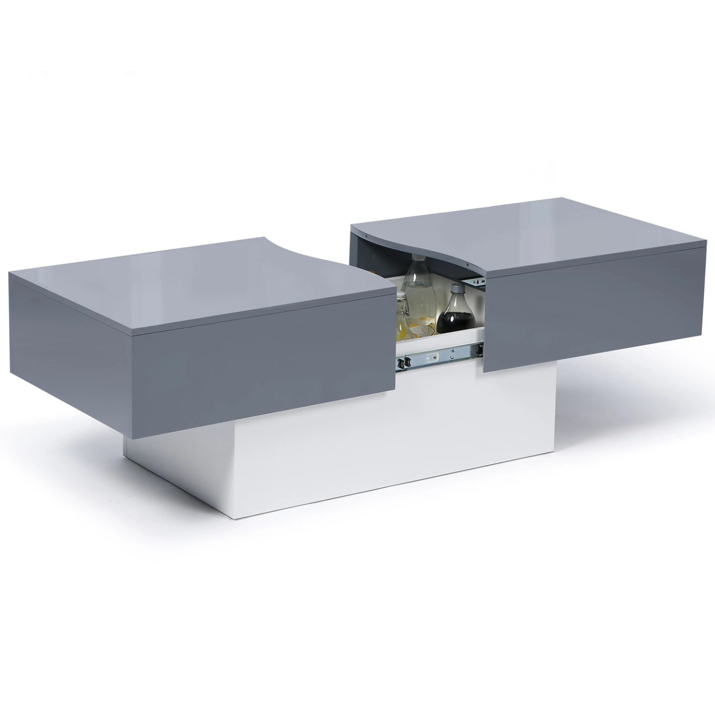 Table basse coulissante rectangulaire MARTA bois blanc et gris