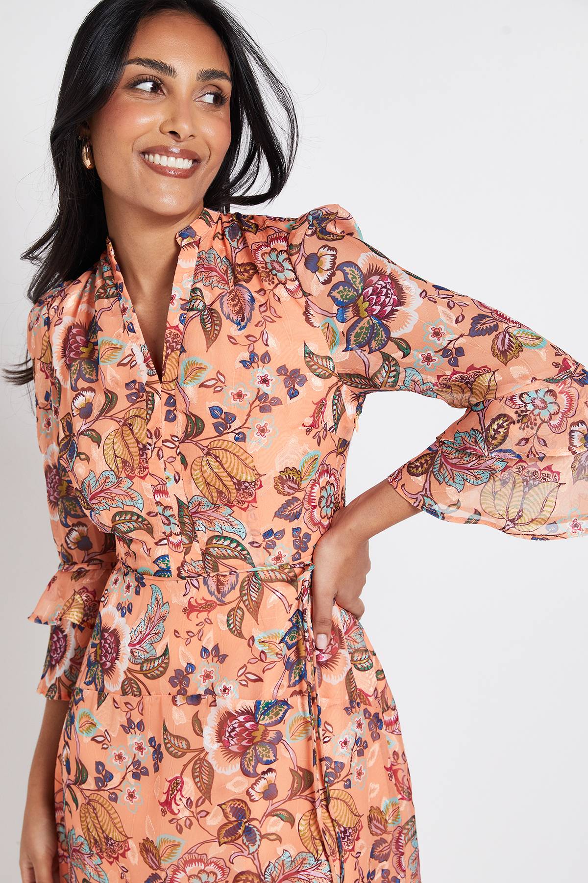 Wallis Robe Midi À Volants En Dévoré Paisley Petite