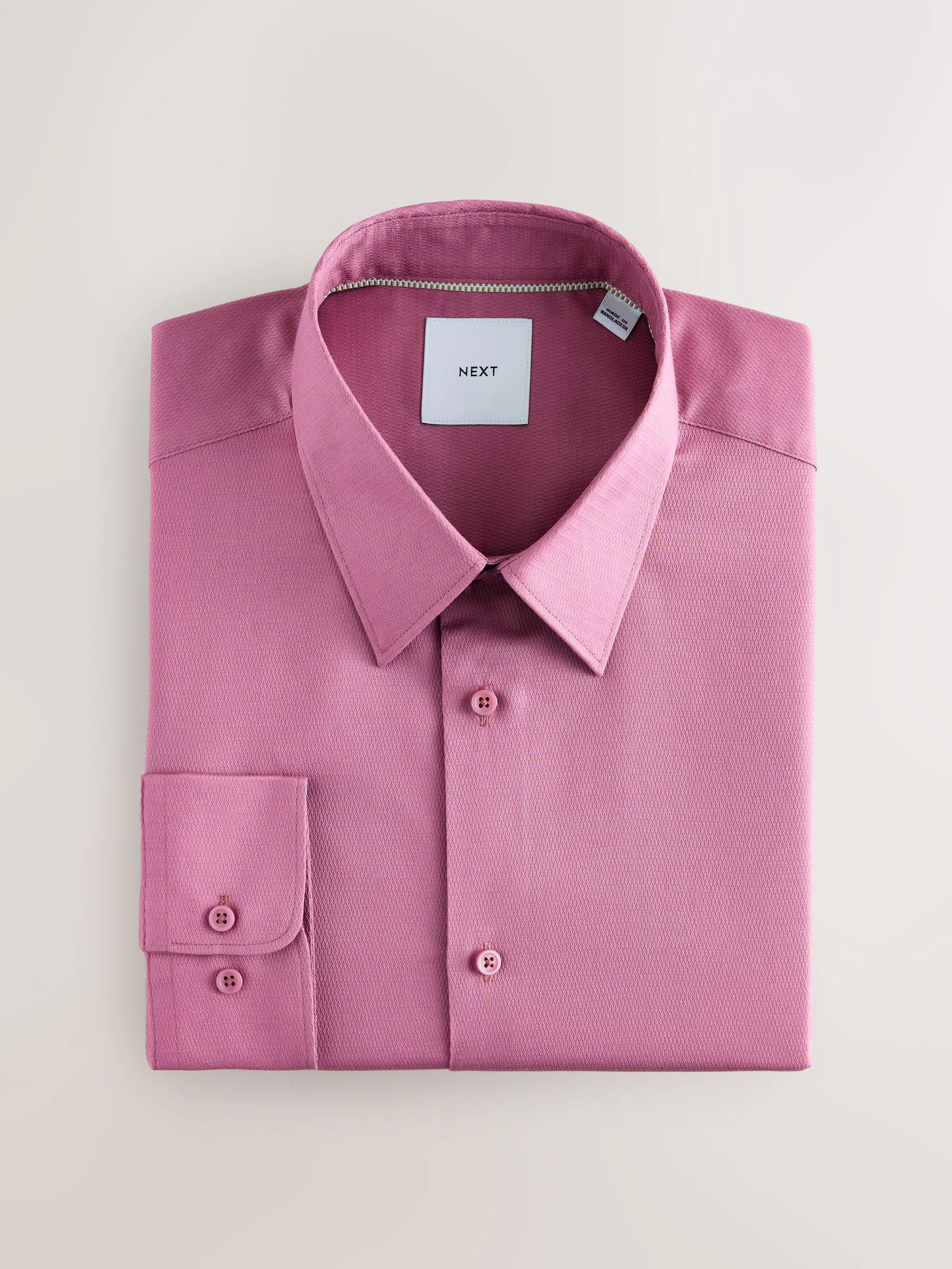 Roze - Slim Fit - Onderhoudsvriendelijk, getextureerd, slim fit overhemd met enkele manchet
