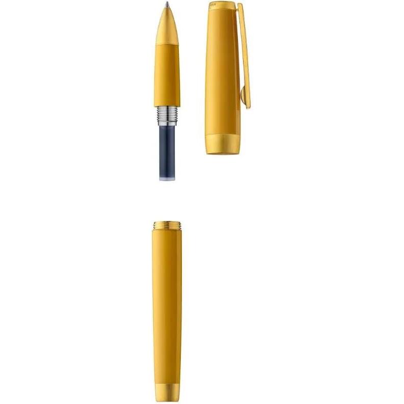 Stylo roller, corps résine de couleur ambre, attributs or jaune brossé - Ambre
