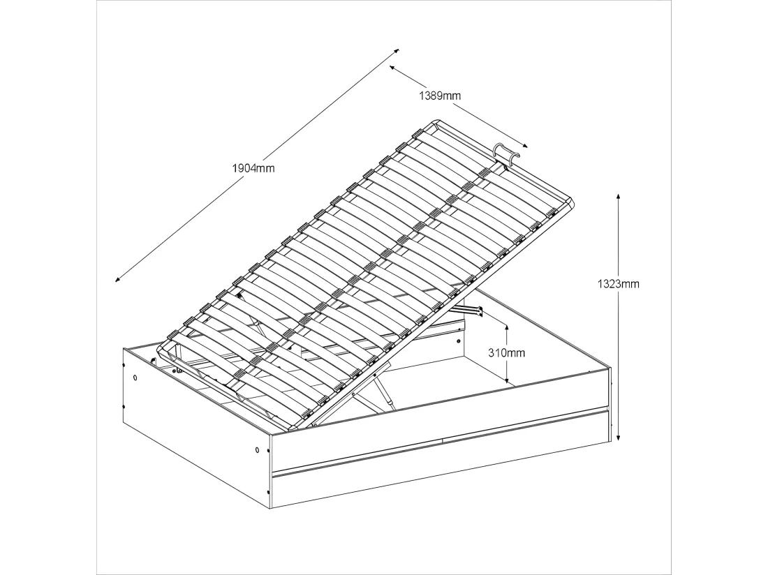 Lit coffre 140 x 190 cm - Coloris : Naturel et noir + Matelas - LUDARO