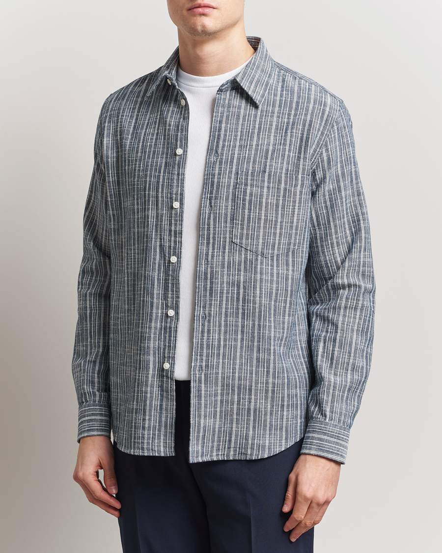 Samsøe Samsøe Liam Cotton/Linen Striped Shirt Orion Blue