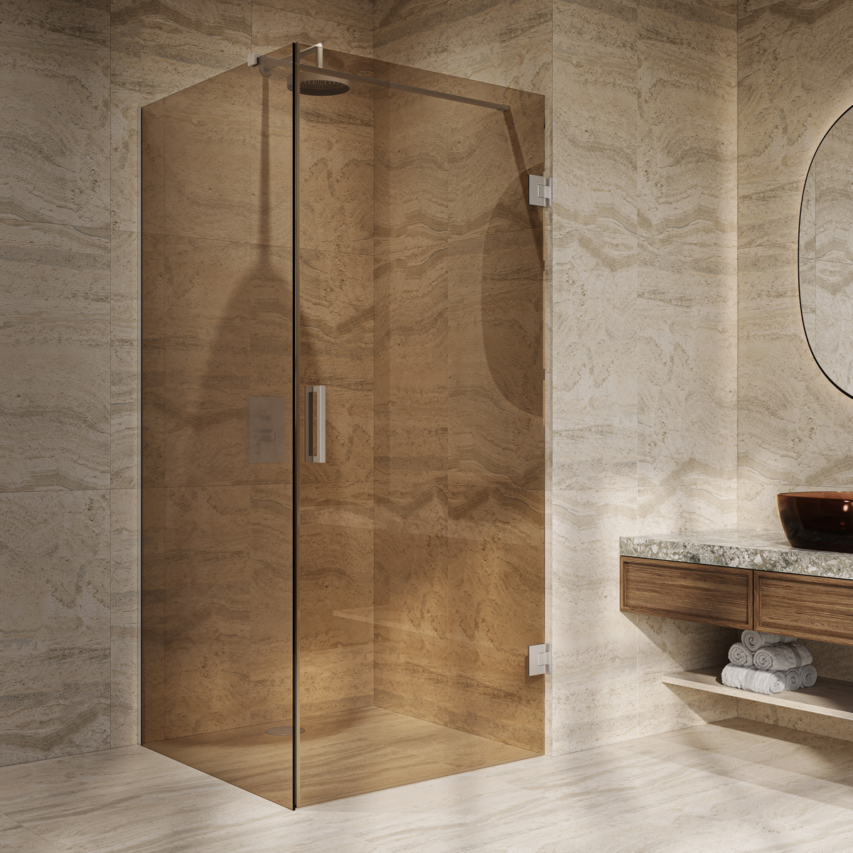 Saniclear Modern Exclusive brons glas douchecabine 80x80cm met 80cm deur anti-kalk RVS