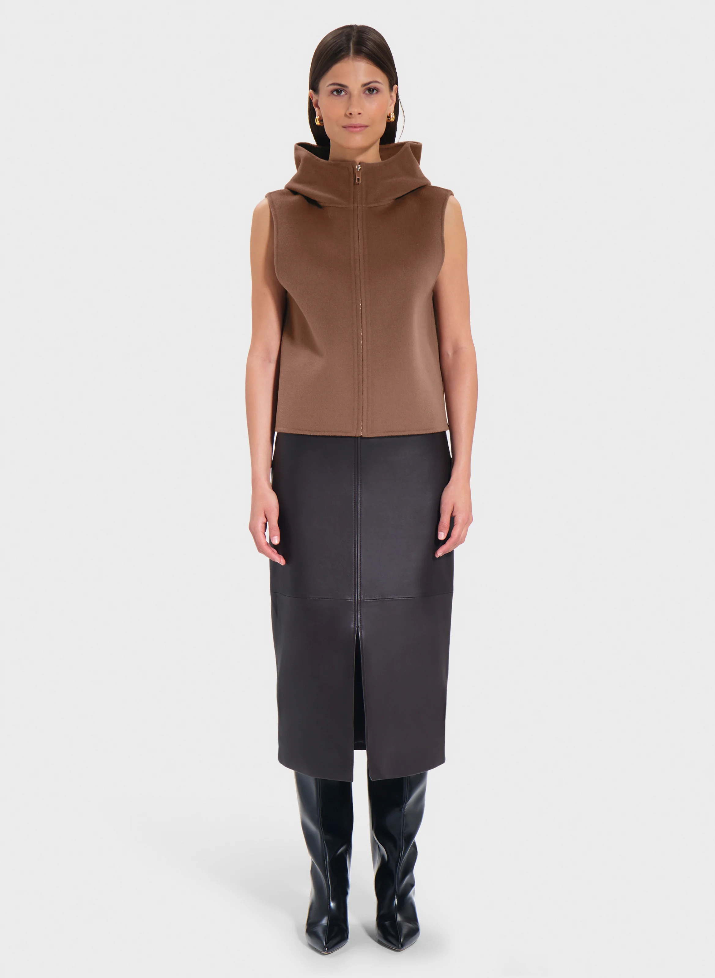 GELIA - Gilet sans manches à capuche en laine mélangée | Beige