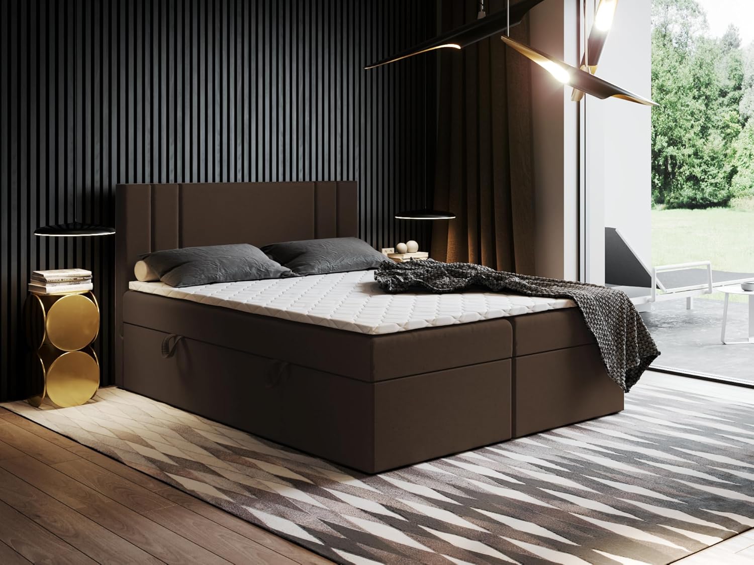 Boxspringbett Nardo mit gepolstertem Kopfteil und 2 Bettkästen – Komfortbett mit Bonellfederkern, hohe Liegehöhe, Stauraum, Verschiedene Größen & Farben (160x190)