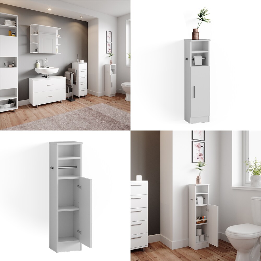 Vicco Badregal Badschrank Badezimmerschrank Enga Weiß Tür Fächer Ablage Schrank