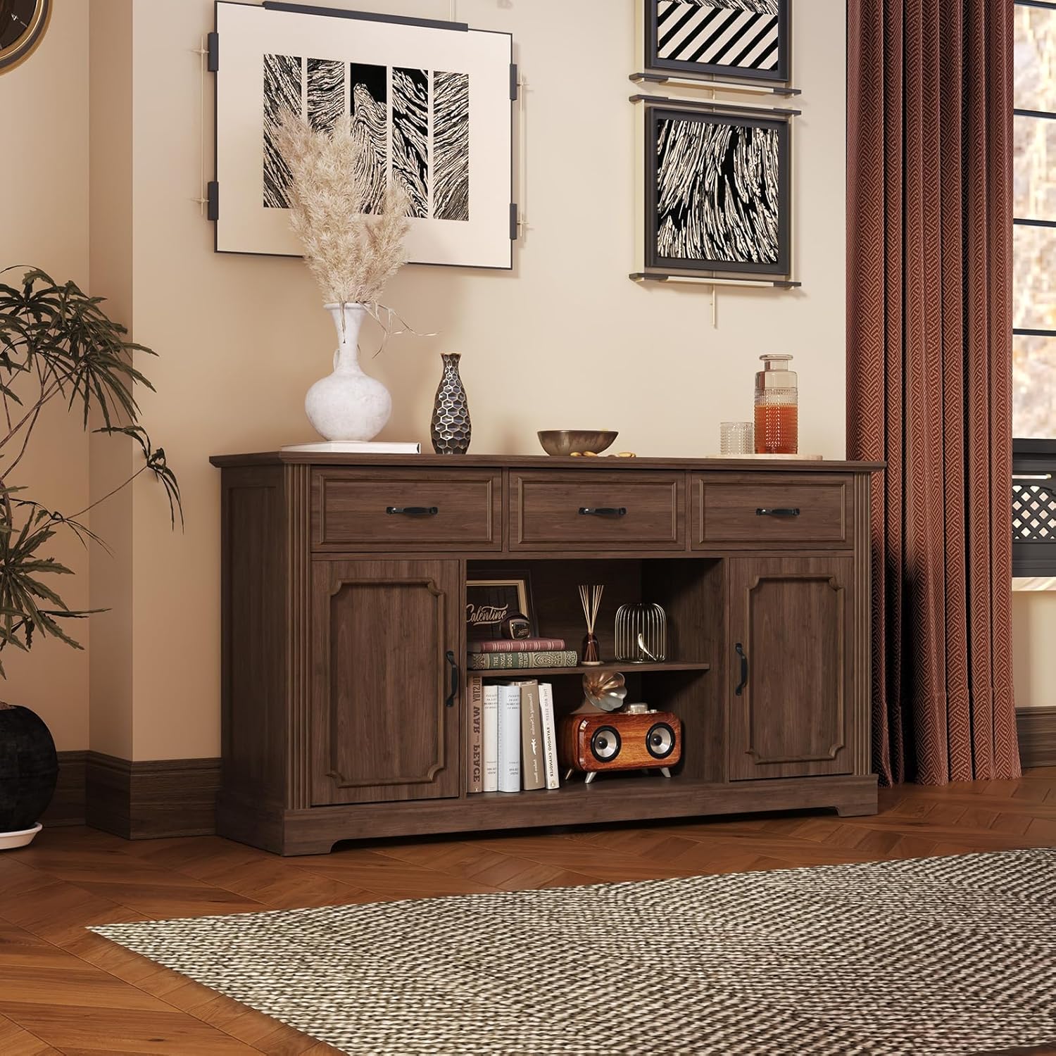 Fernsehschrank-TV-Schrank Holz Fernsehtisch Lowboard für Fernseher TV Cabinet Sideboard Fernseher für Wohnzimmer, Esszimmer, Schlafzimmer, Braun