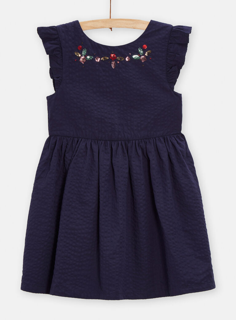 Robe bleu foncé avec sequins et dos échancré pour fille