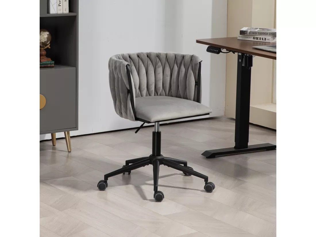 Chaise De Bureau Douce En Velours, Rotation 360°, Réglage De Hauteur, Design Ergonomique