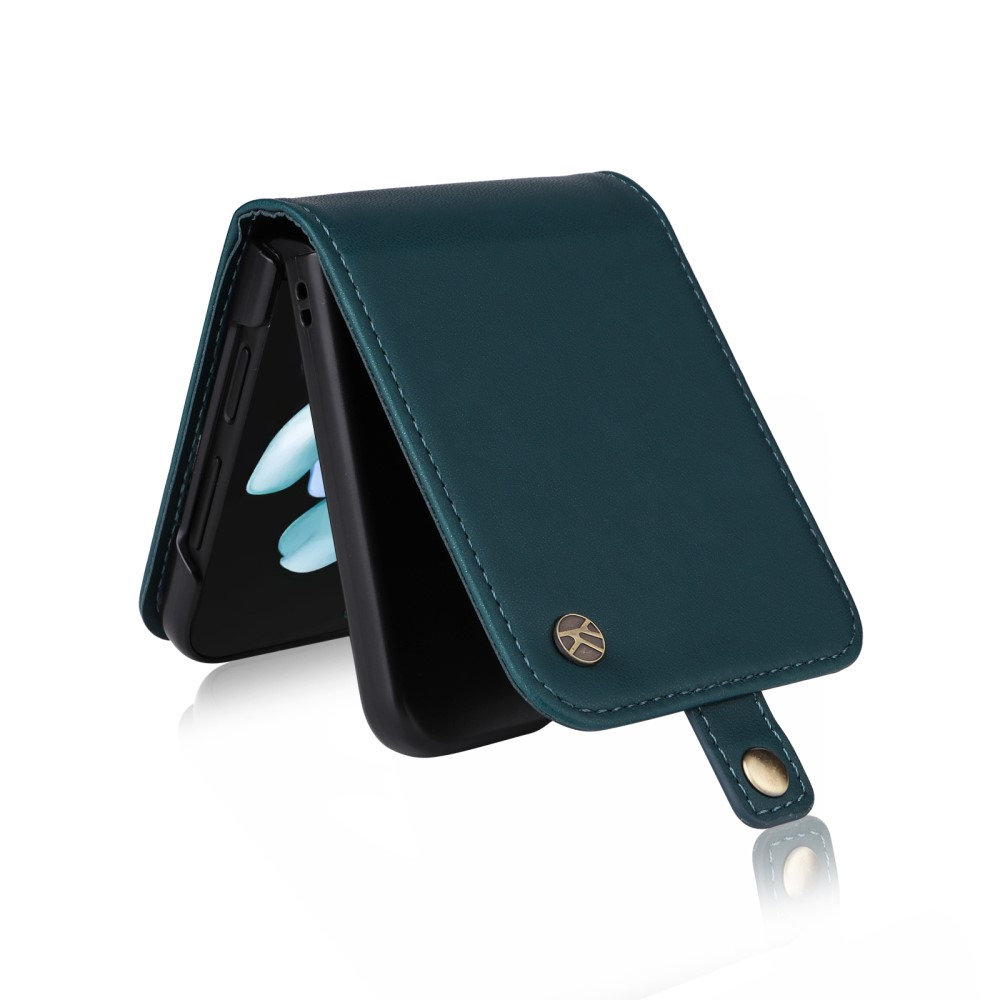 Samsung Galaxy Z Flip7 FE / Z Flip6 Leder Tasche Flip Cover mit Kartenfächer - Dunkelblau