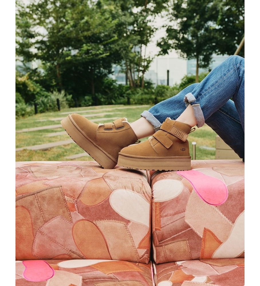 Botas UGG W Neumel Platform em couro marrom - altura da plataforma: 3 cm
