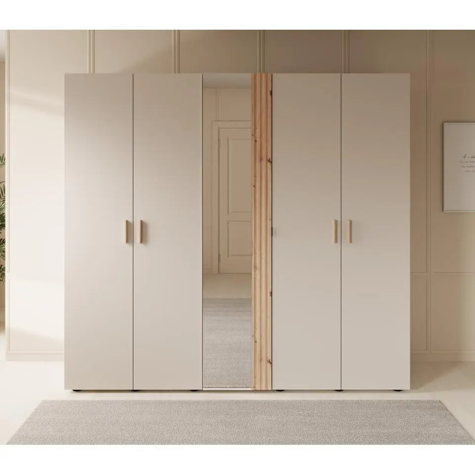 Meubella - Kledingkast Bahia - Beige - 224 cm - Met spiegel