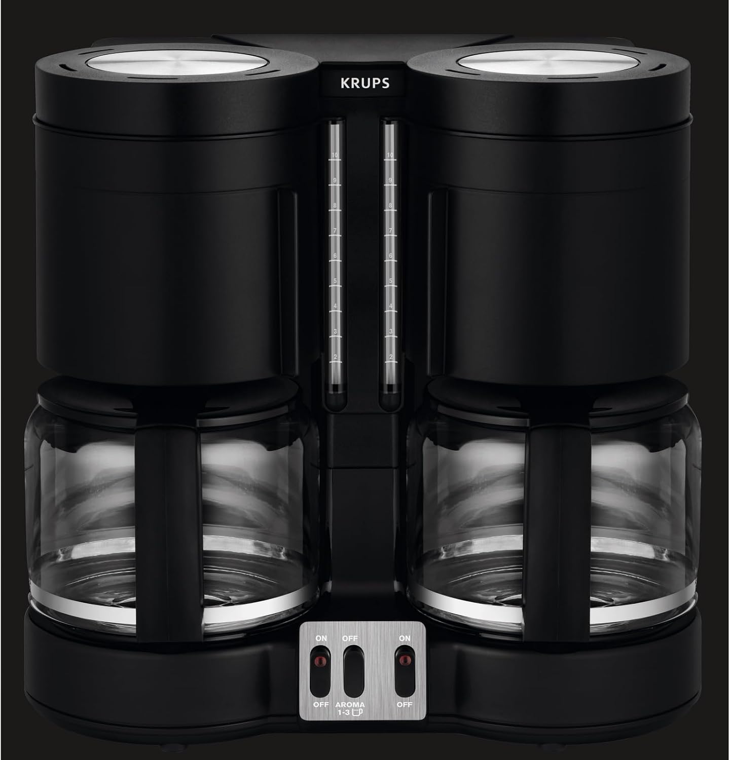 KRUPS Filterkaffeemaschine Duothek Plus, Kombiautomat, 2 unabhängige Brühsysteme, Kaffee und Tee, 2 x 10 Tassen, 2 Schwenkfilter mit Tropfverschluß, 2 separate Wasserstandsanzeigen, Schwarz, KM8508