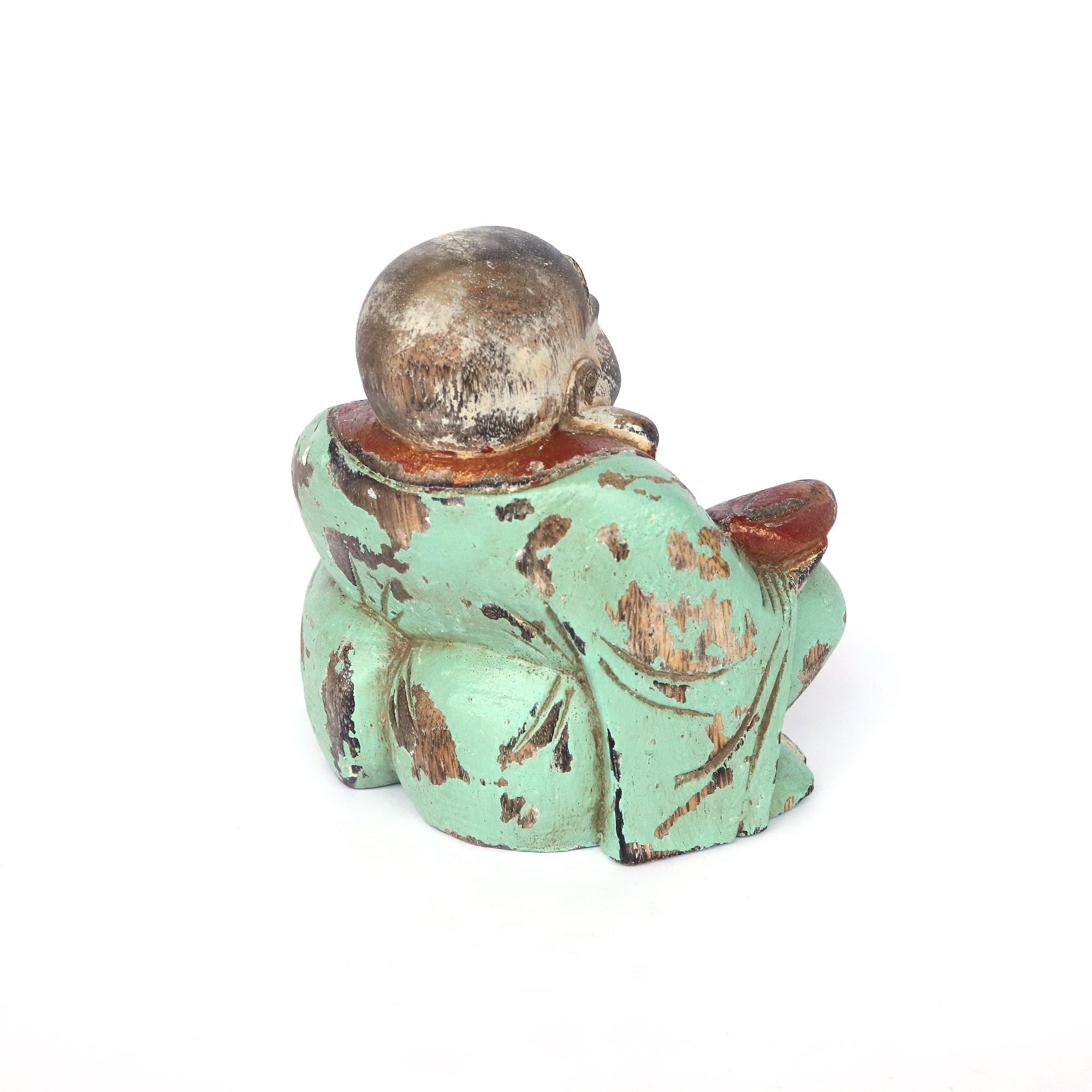 Holzfigur 'Happy Buddha', türkis, B 17 cm, H 17 cm, L 11 cm von fischer's lagerhaus