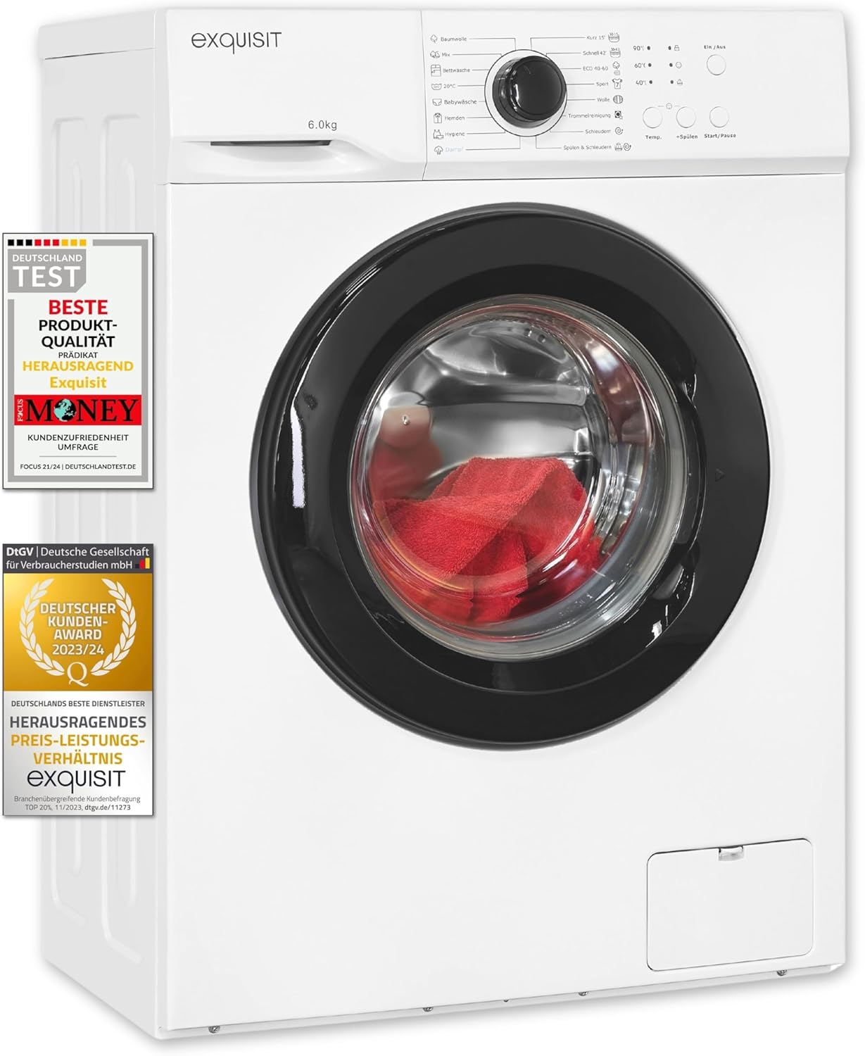 Exquisit Waschmaschine WA6110-020A weiss | 6 kg Fassungsvermögen | Energieeffizienzklasse A | 16 Waschprogramme | Kindersicherung