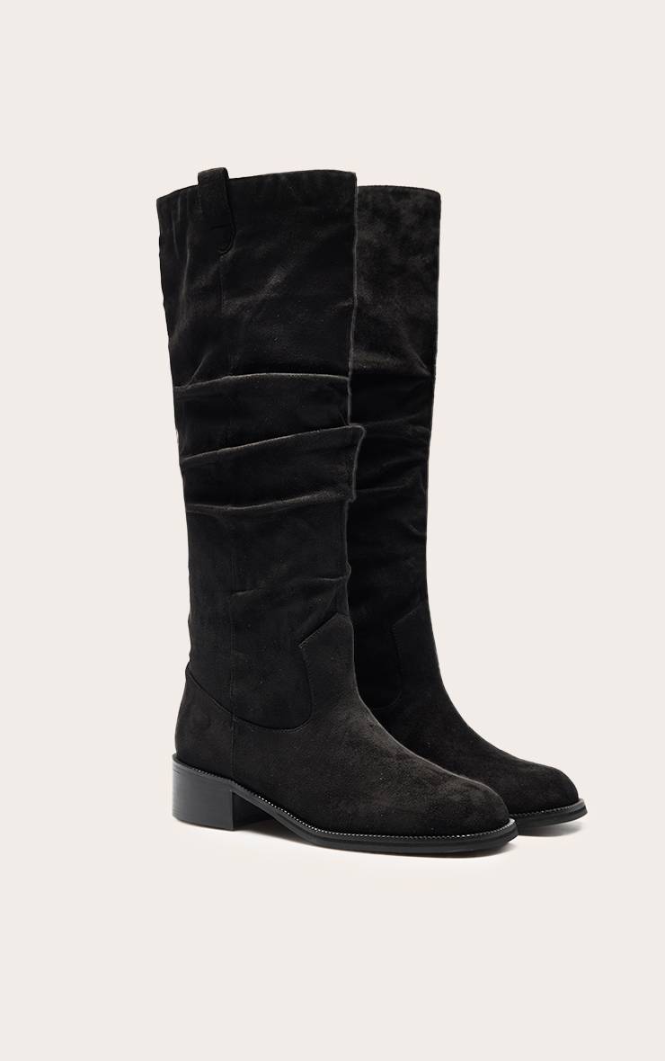 Noir Bottes Hautes Plissées À Talon Bas En Synthétique