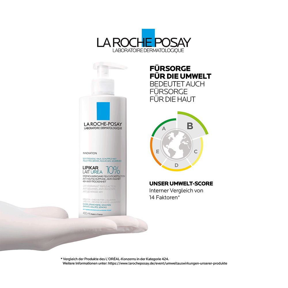 La Roche Posay Lipikar Lait Urea 10 %: Feuchtigkeitsspendende Körperlotion mit 10 % Urea für sehr trockene Haut + La Roche Posay Lipikar Huil Lavant 100ml GRATIS