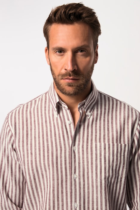 Leinenmix-Streifenhemd, Langarm, Buttondown-Kragen, Modern Fit, bis 8 XL