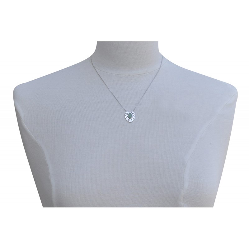 Collier Argent Rhodié Feuille et Ovale d'Aventurine