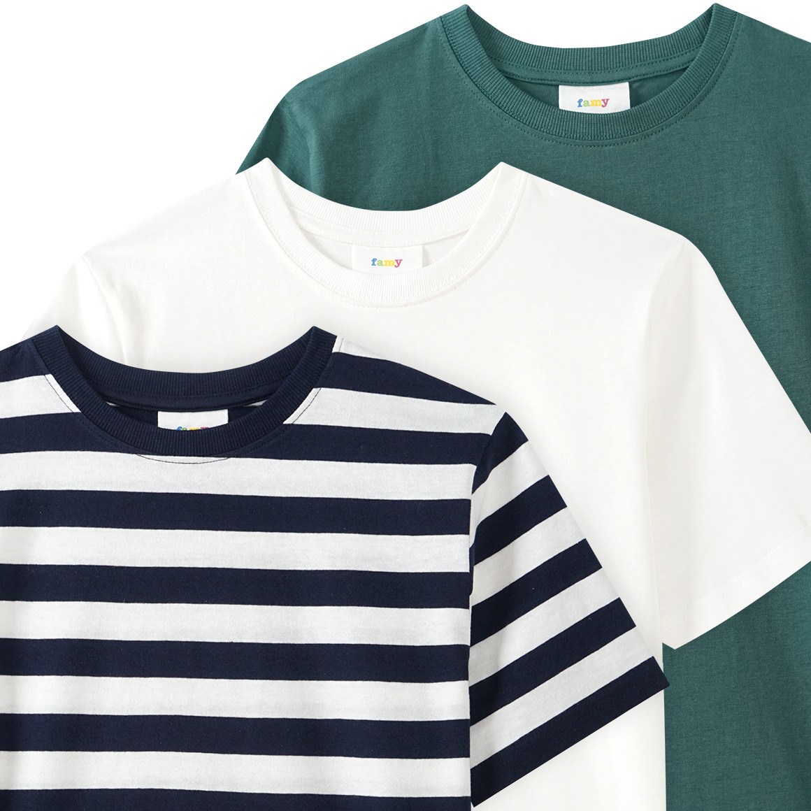 Famy 3 Jungen T-Shirts in verschiedenen Dessins dunkelblau / dunkelgrün / weiss