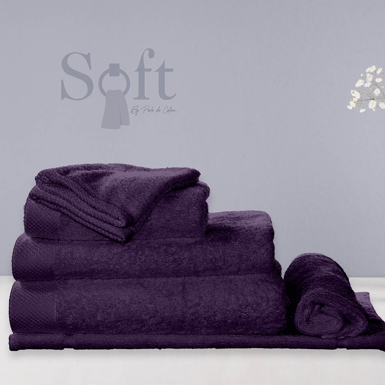 Soft by Perle de Coton Drap de douche aubergine - 70x140 cm