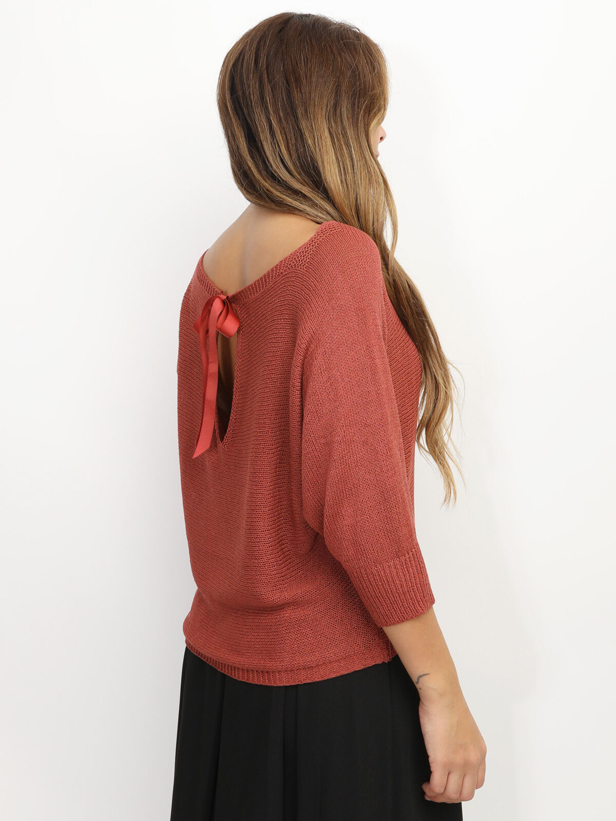 Pull chauve-souris à ruban- Brique