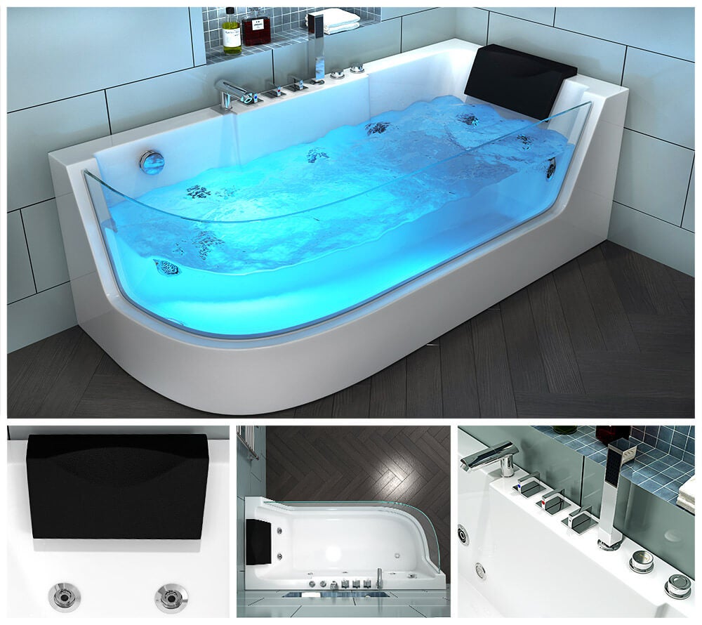 Home Deluxe - Whirlpoolbad - CARICA Links Wit met Verwarming en Massage - Afmetingen: 170 x 80 x 59 cm | Hoekbad, Binnenbad