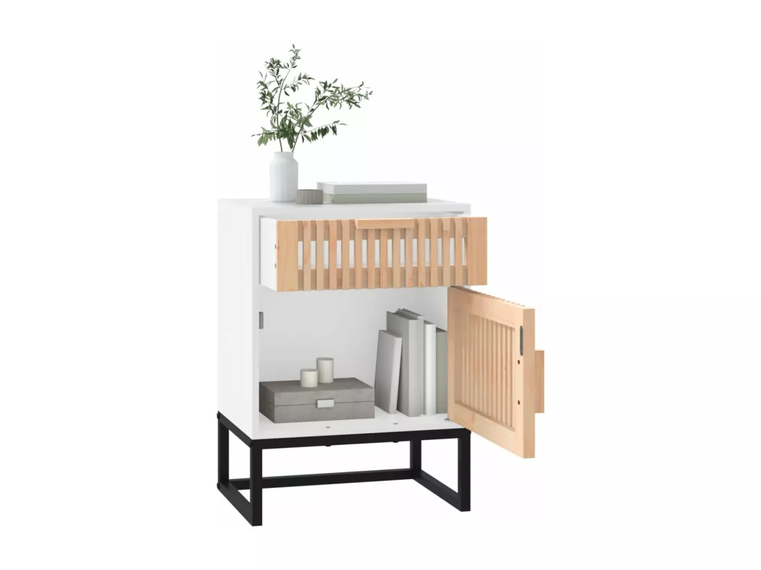 Tables de chevet 2pcs blanc 40x30x55,5cm bois ingénierie et fer