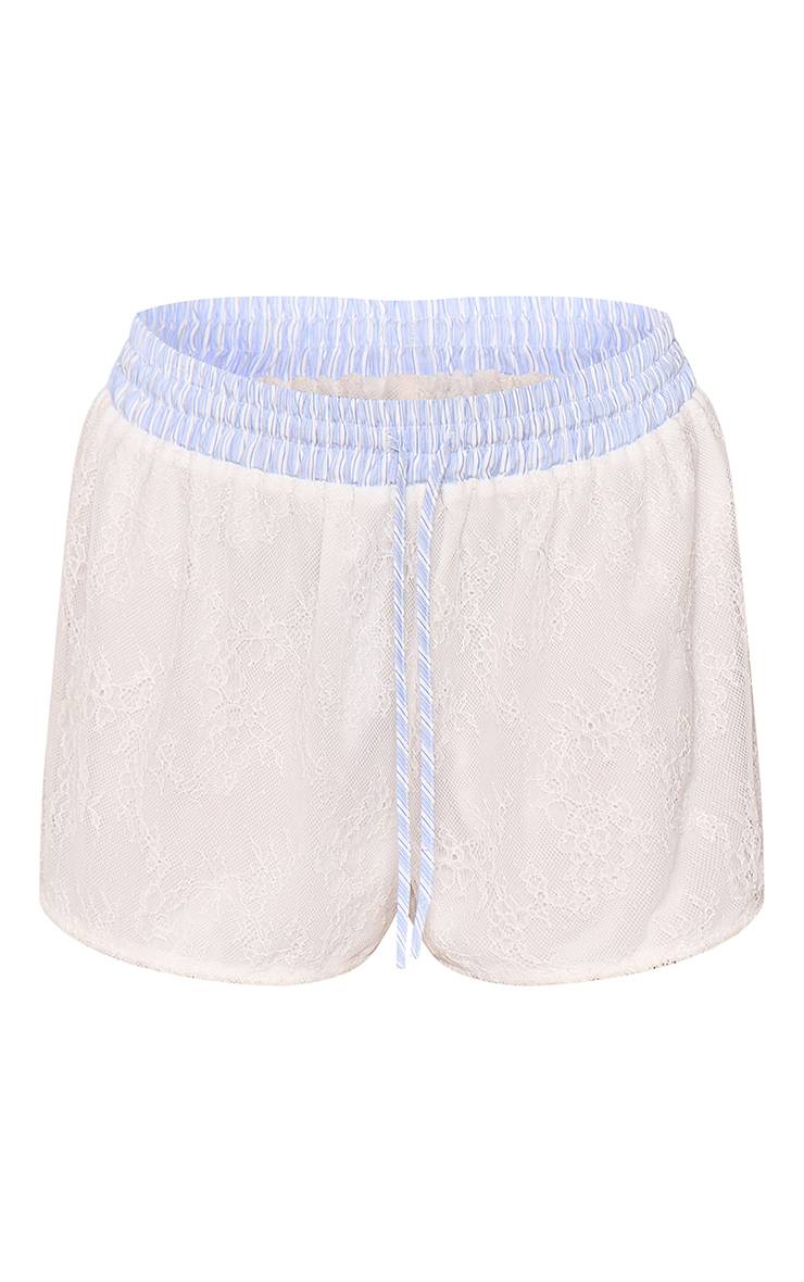 Blanc Short En Dentelle Avec Détail Boxer Et Cordon De Serrage