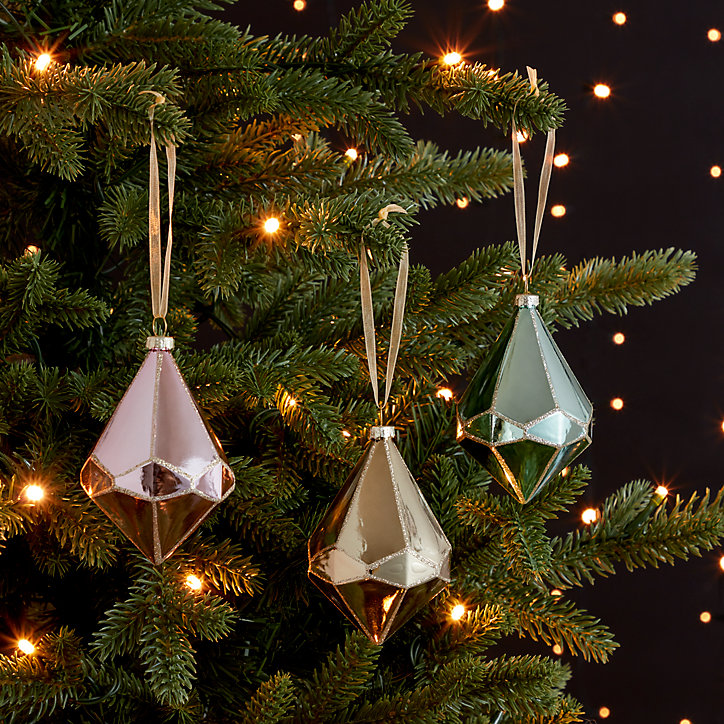 Assortiment 3 boules de noel forme diamant couleur pastel h.&àcm