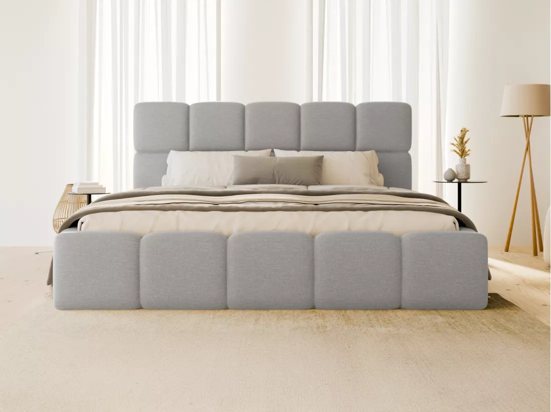 Lit coffre 180 x 200 cm - Tissu chiné - Gris clair + Matelas - DAMADO de Pascal Morabito