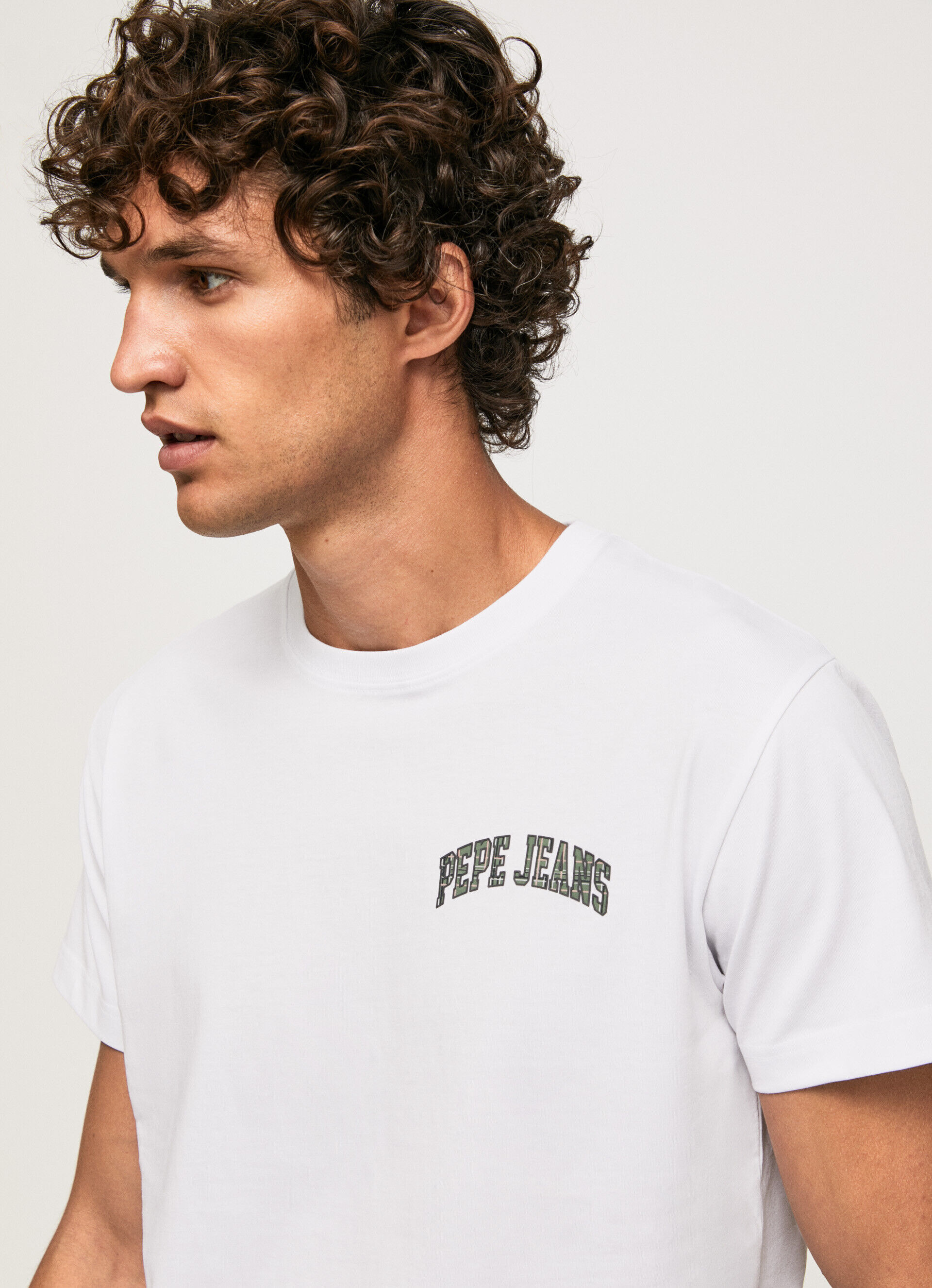 Camiseta de algodão com logo de alta densidade - branca