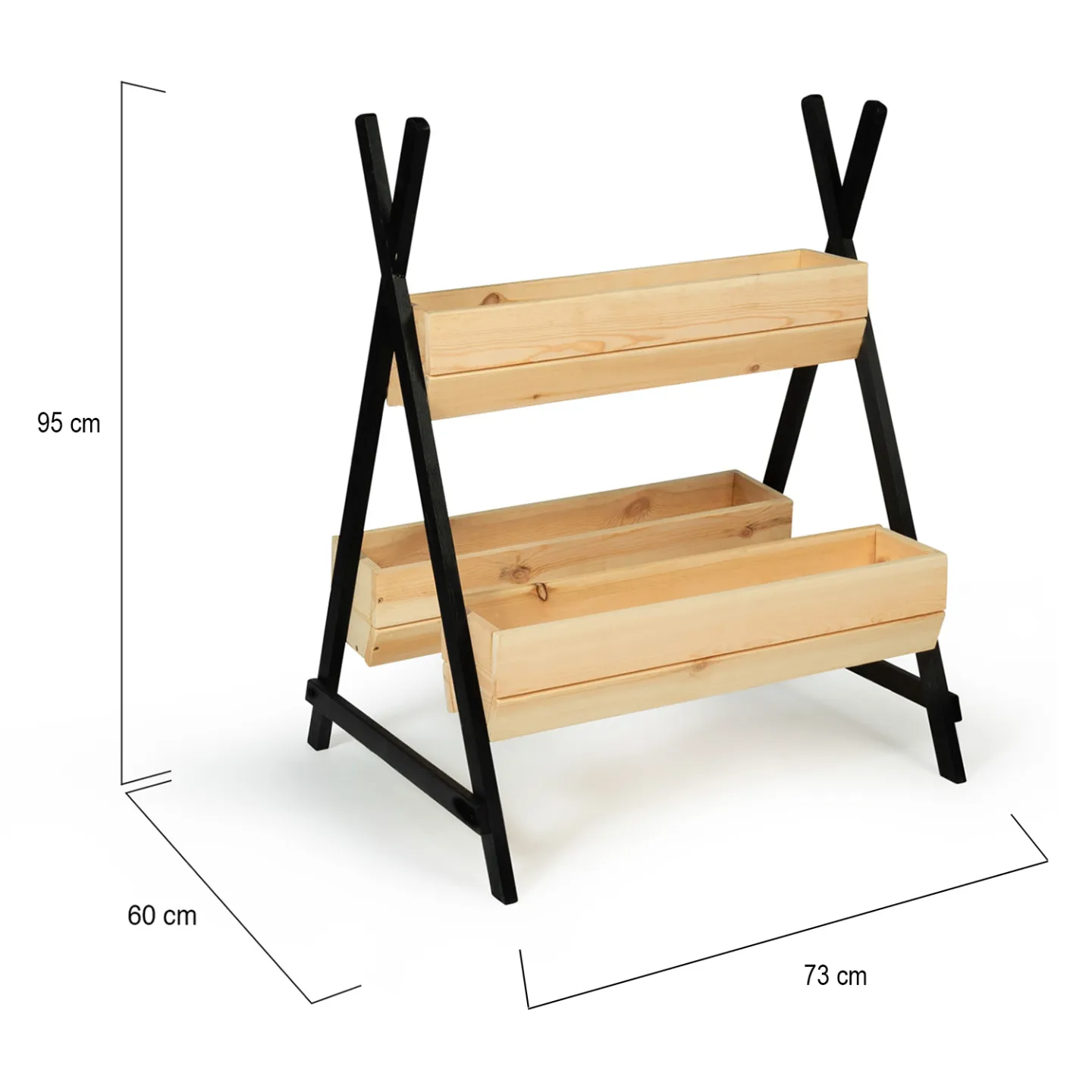 Potager PATY 3 bacs bois finitions noires jardinière tipi