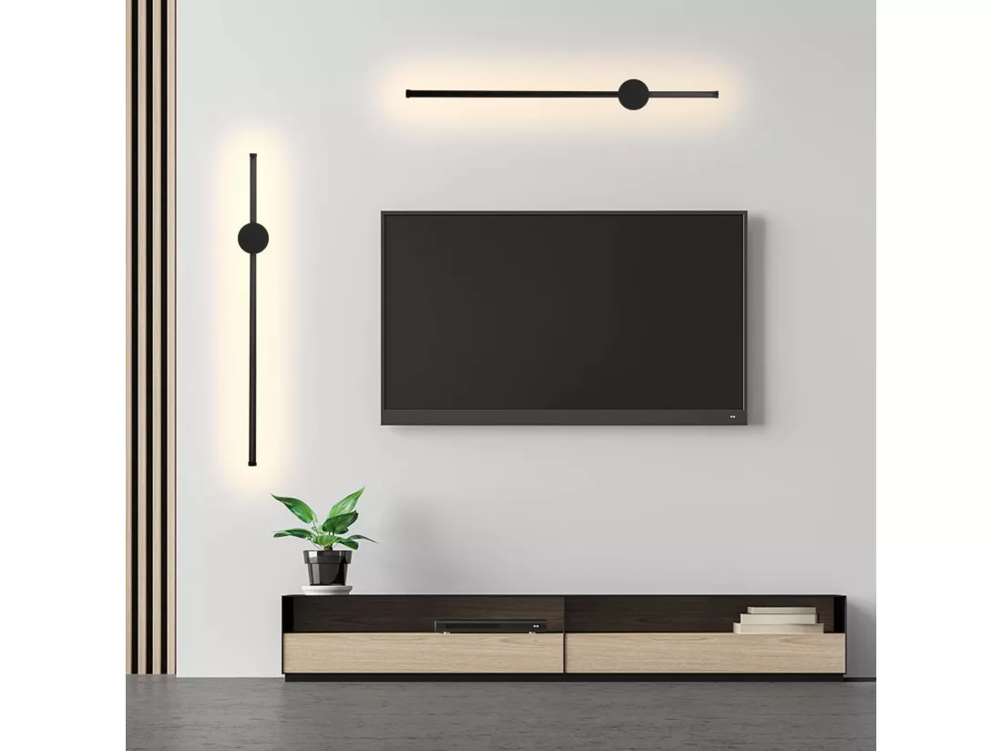 NETTLIFE Applique murale LED d'intérieur - 60 cm - Lampe de couloir moderne noire design - Blanc chaud 3000 K - Lampe de cuisine