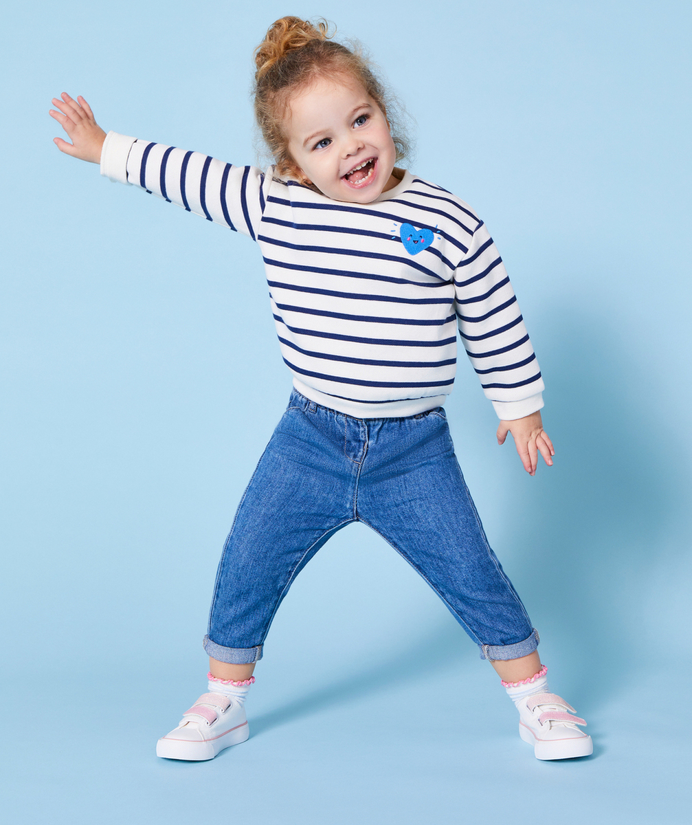 PANTALON RELAX BÉBÉ FILLE EN DENIM BLEU LOW IMPACT