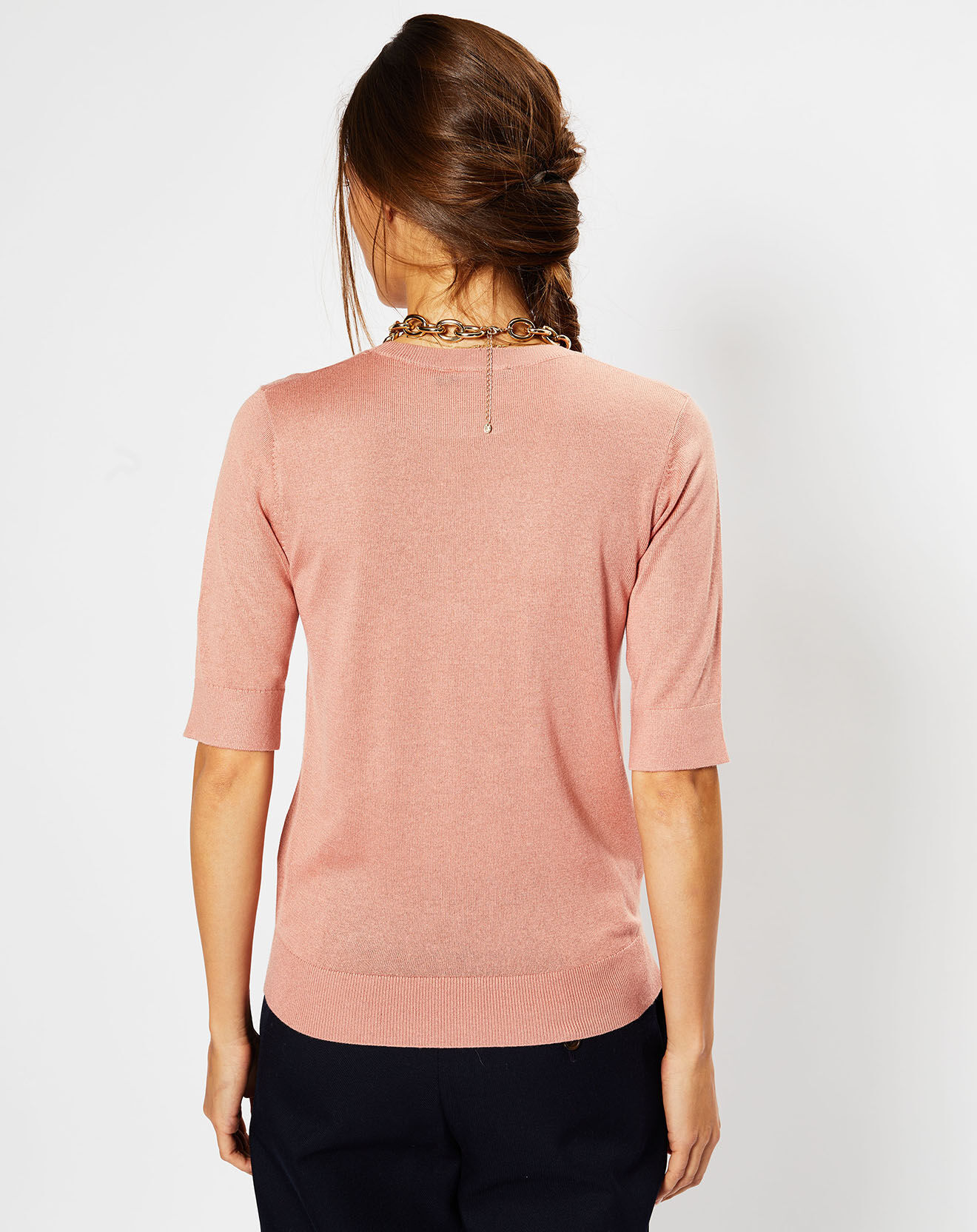 Galeries Lafayette Pull en Soie & Cachemire Fifi manches courtes rose