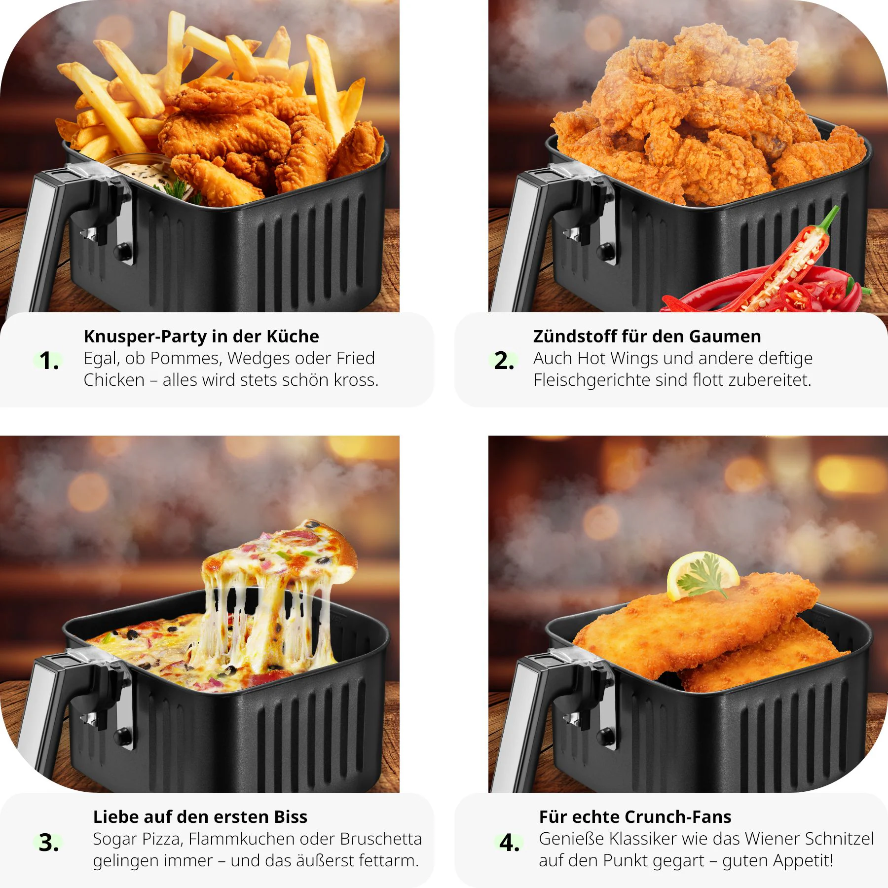 tectake® Heißluftfritteuse, 10,2 l, 1800 W, Timer und Temperatursteuerung, SGS-Zertifikat, inklusive Rezeptheft