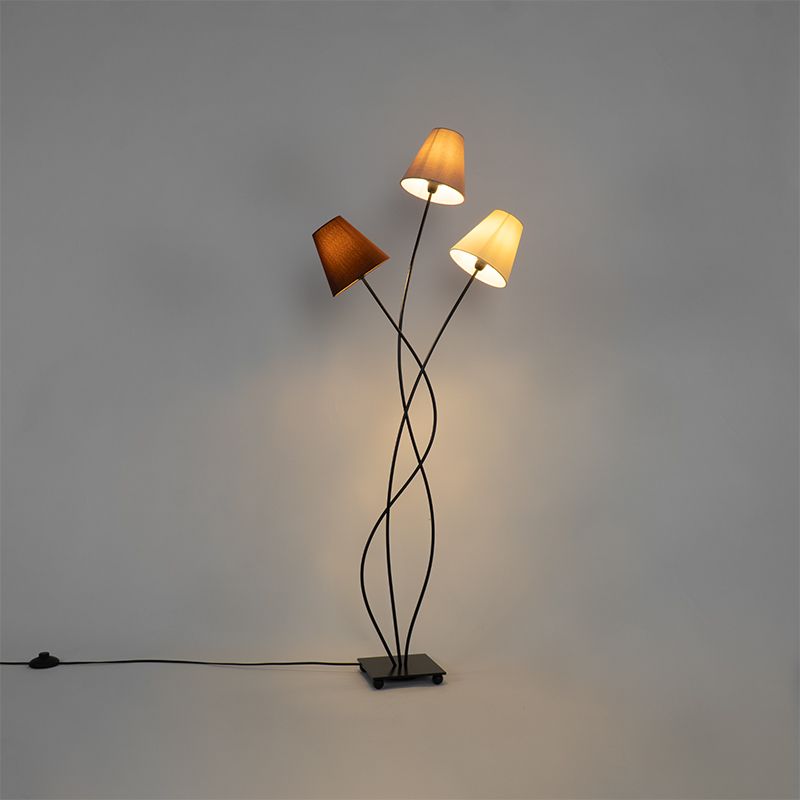 Design vloerlamp zwart met stoffen kappen 3-lichts - Melis