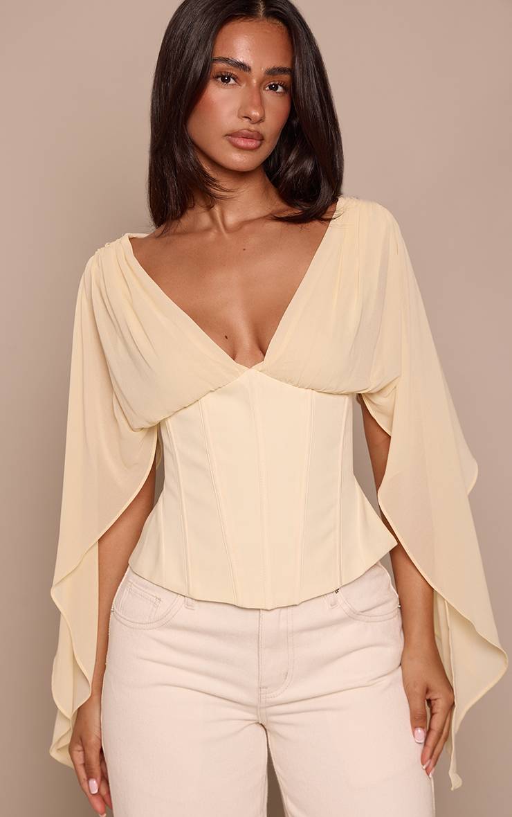 Citron Top Petite À Taille Corset Et Manches Drapées En Mousseline