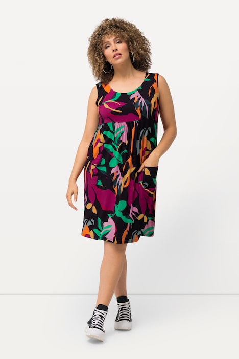 Jersey-Minikleid, floraler Druck, Rundhals, ärmellos