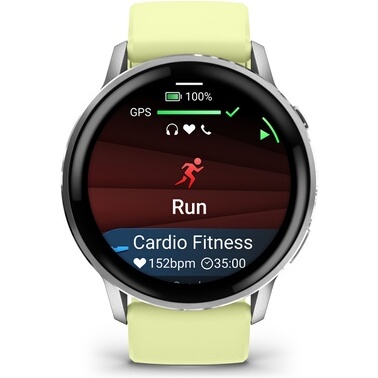 Montre connectée Garmin Venu 4 gris et silver - bracelet silicone jaune citron - 45mm