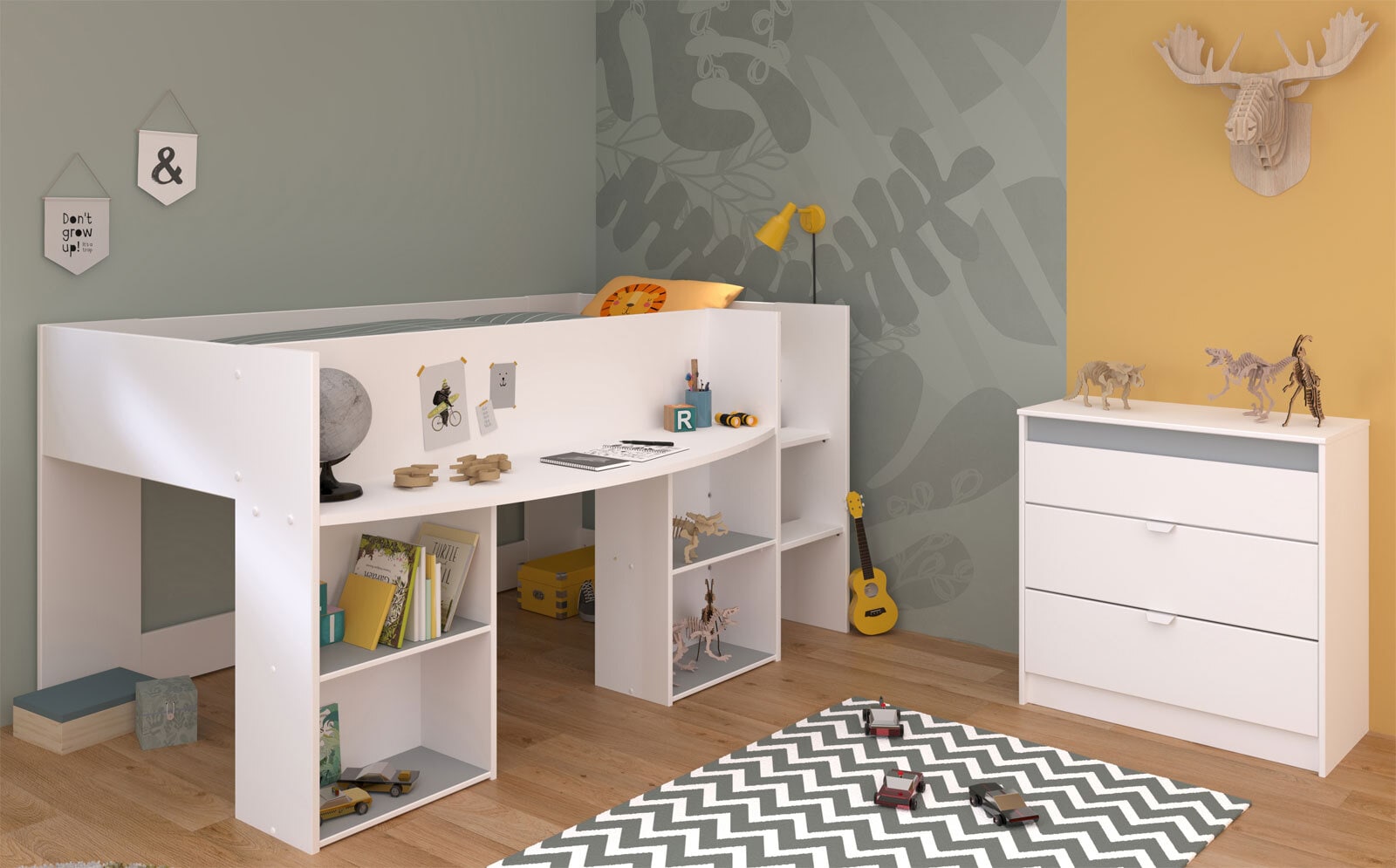 Parisot Kinderzimmer Pirouette16 weiß / grau / rosa