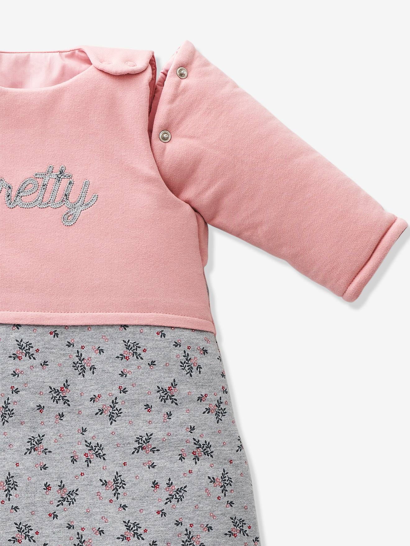 Saco de dormir para bebê PRETTY BABY tamanho médio, rosa liso, com mangas removíveis e estampas.